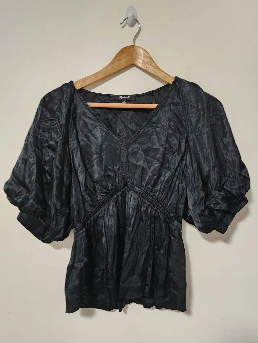 Madewell Black Puff-Sleeve V-Neck Blouse